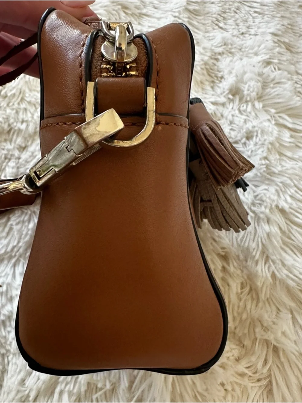 Rebecca Minkoff Mini Sofia Brown Leather Tassel Crossbody Bag Adjustable Strap